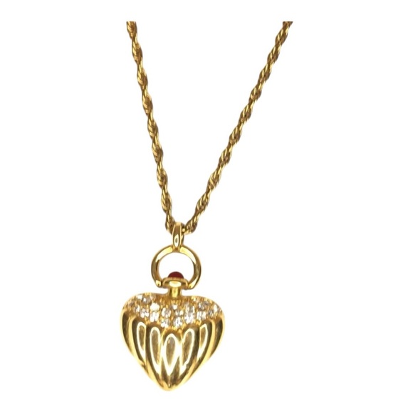 Vintage Gold Rope Pave Crystal Heart Pendant 26” Gold Chain Necklace Joan Rivers - Picture 1 of 8